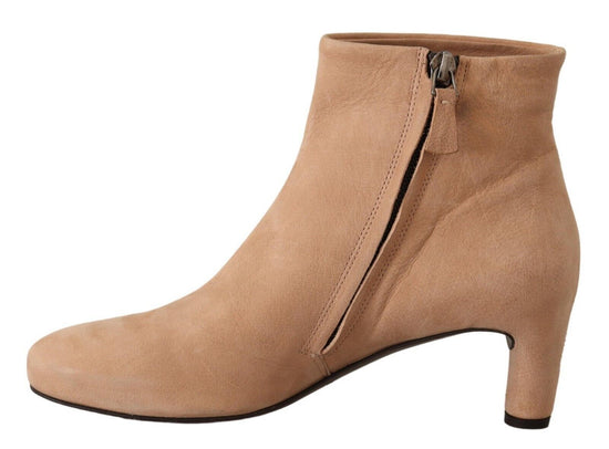 Beige Suede Leather Mid Heels Pumps Boots Shoes