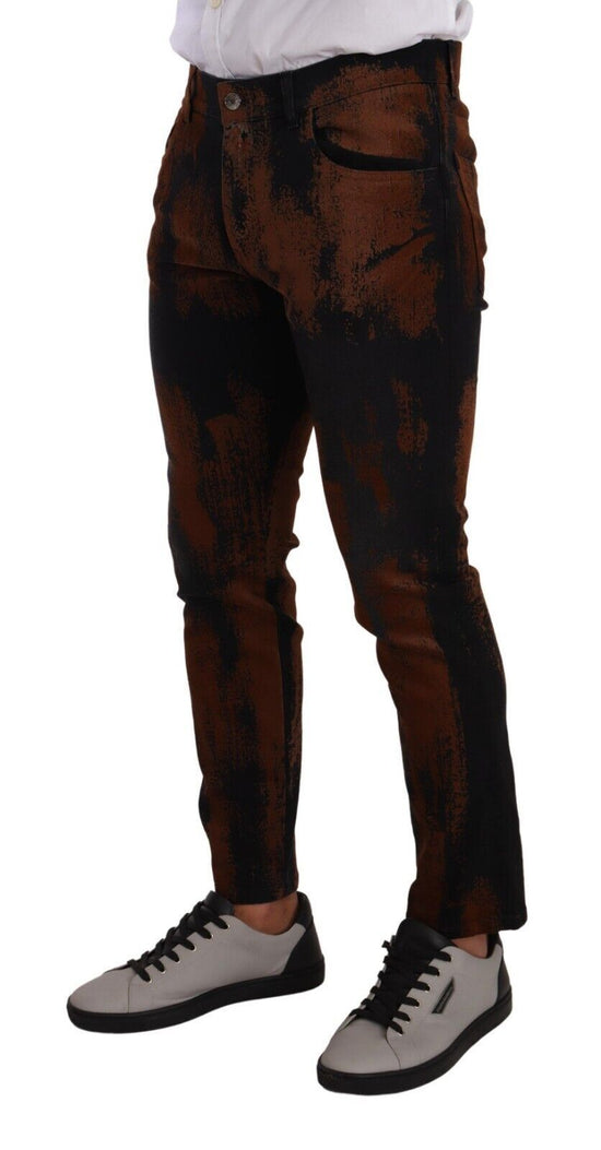 Black Brown Tie Dye Cotton Skinny Denim Jeans