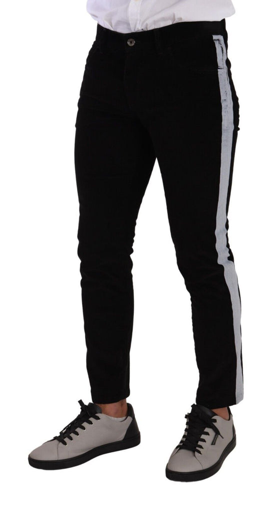Black Cotton Stretch Skinny Corduroy Jeans
