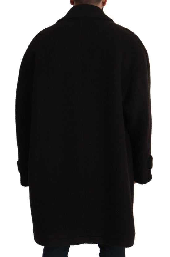 Black Alpaca Button Down Trench Coat Jacket