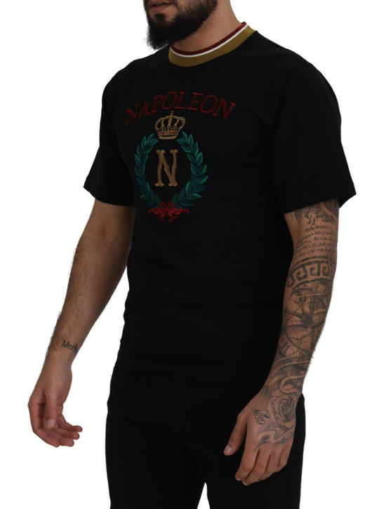 Black Cotton Embroidered Crewneck T-shirt
